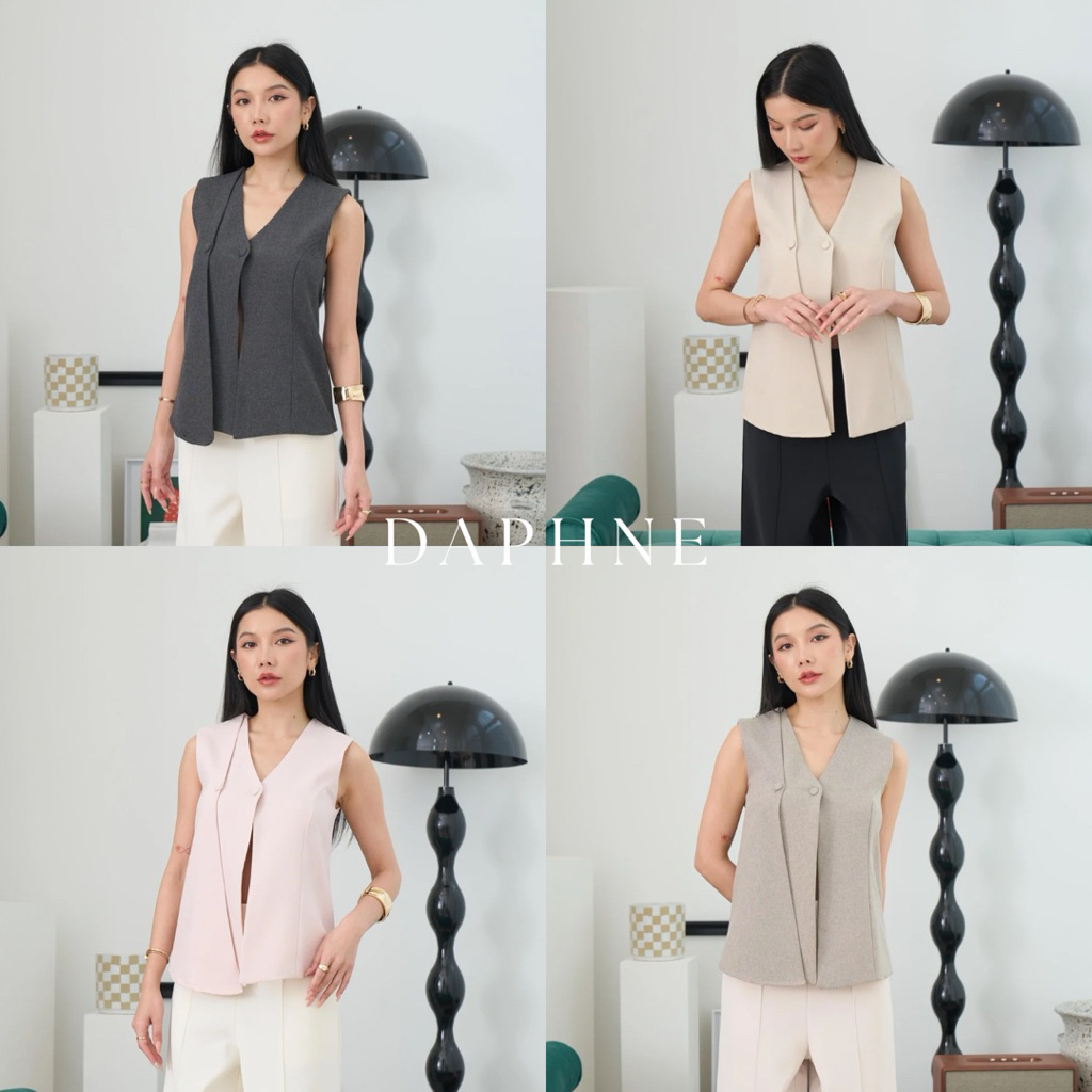 DAPHNE TOP (เฉพาเสื้อ) เสื้อแขนกุดคอวี ดีเทลแต่งด้านหน้า 3 ชิ้น ใส่แล้วดูมีมิติ ผ้านุ่ม ใส่สบาย อยู่ทรง