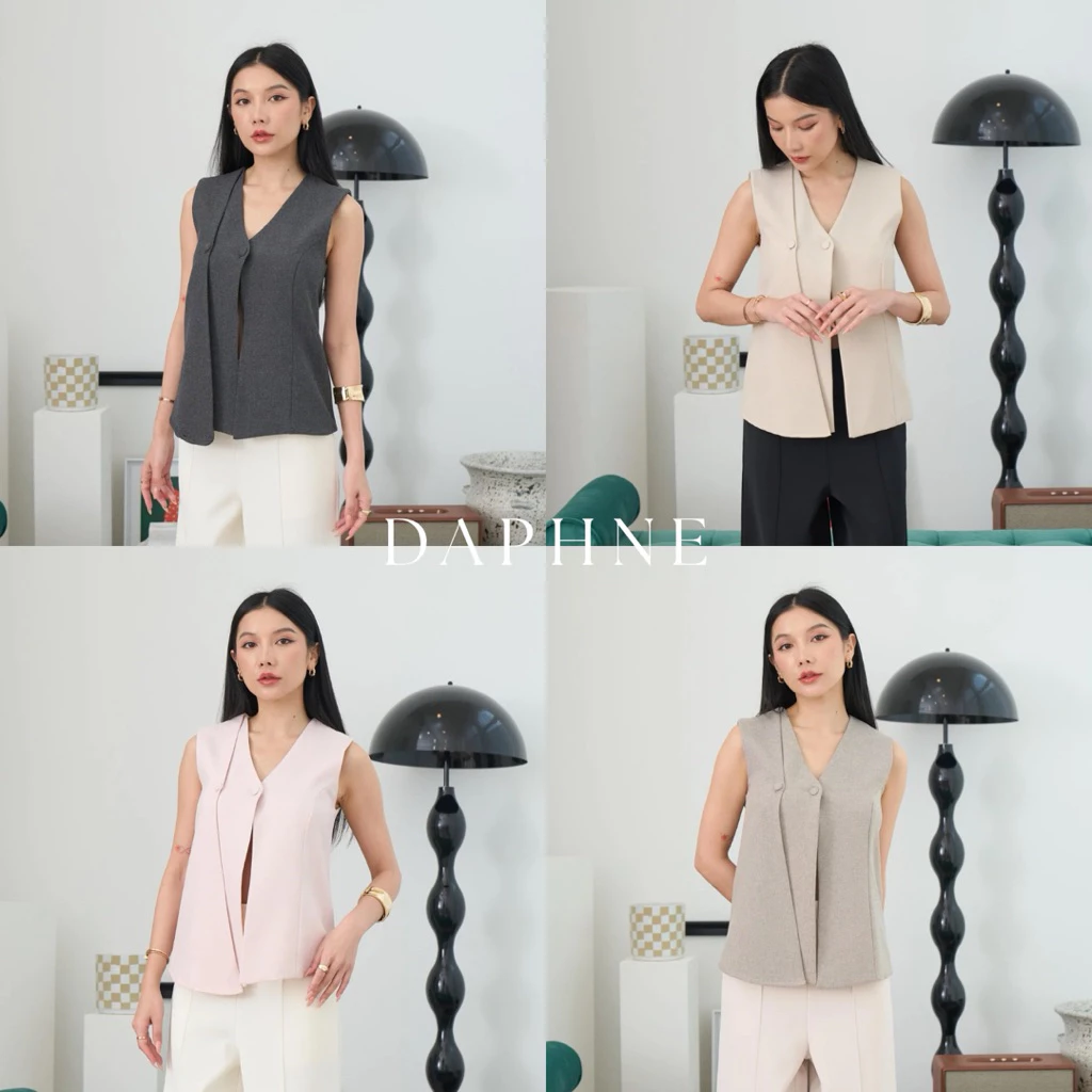 DAPHNE TOP (เฉพาเสื้อ) เสื้อแขนกุดคอวี ดีเทลแต่งด้านหน้า 3 ชิ้น ใส่แล้วดูมีมิติ ผ้านุ่ม ใส่สบาย อยู่ทรง