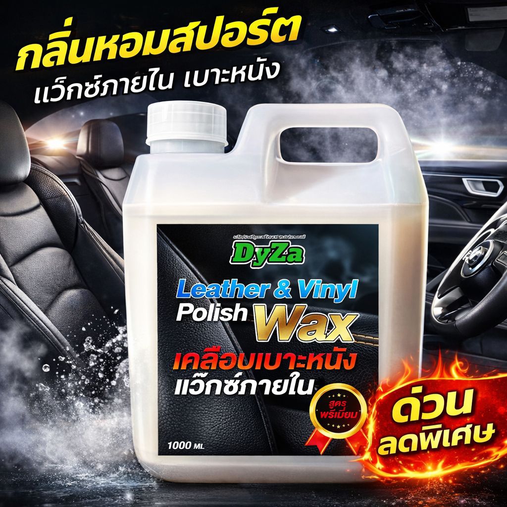 DyZa(ไดซ่า)แว๊กซ์ซี่เคลือบภายในเบาะหนัง&ชิ้นพลาสติกดำมอเตอรไซต์สูตรพรีเมี่ยม(เงามากๆ)