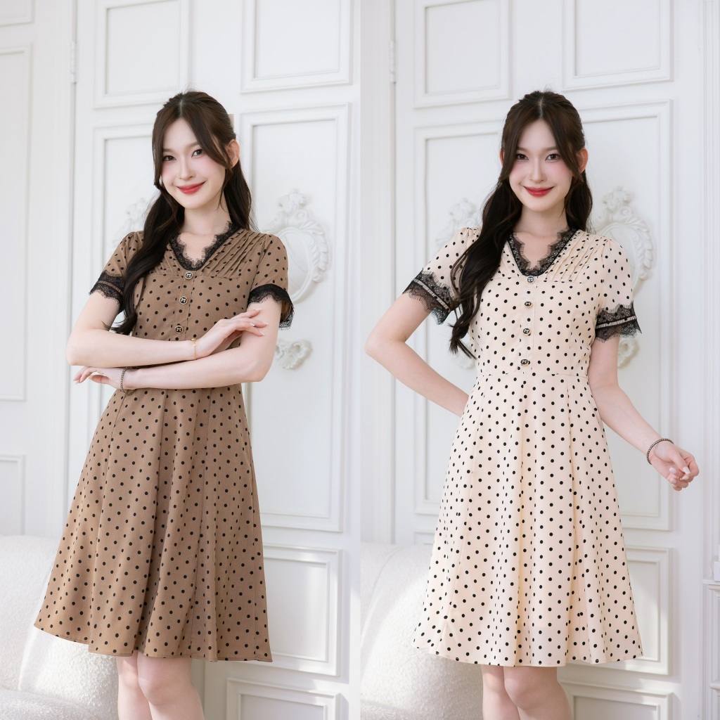 509-03-04Polkadotน้ำตาลและครีม