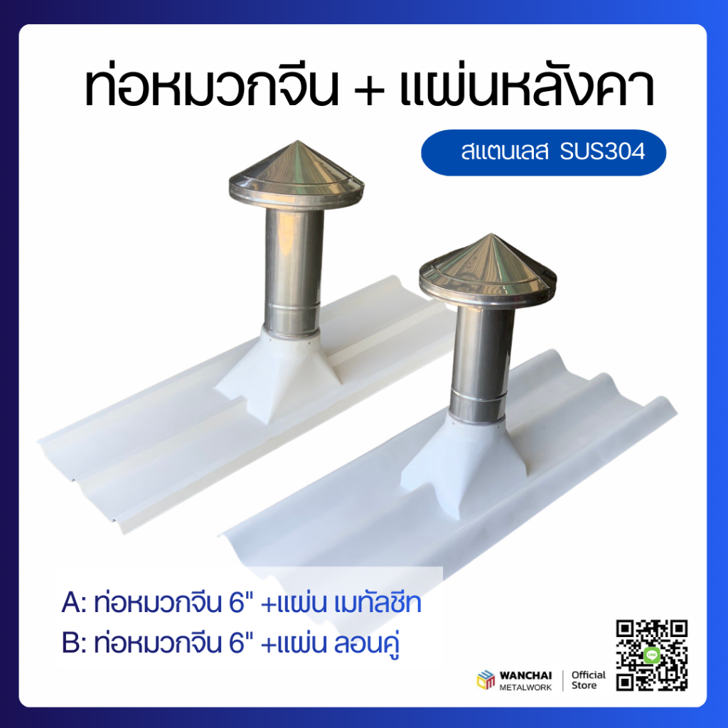 (พร้อมส่ง!) ชุดท่อหมวกจีน ขนาด 6" +แผ่นครอบ