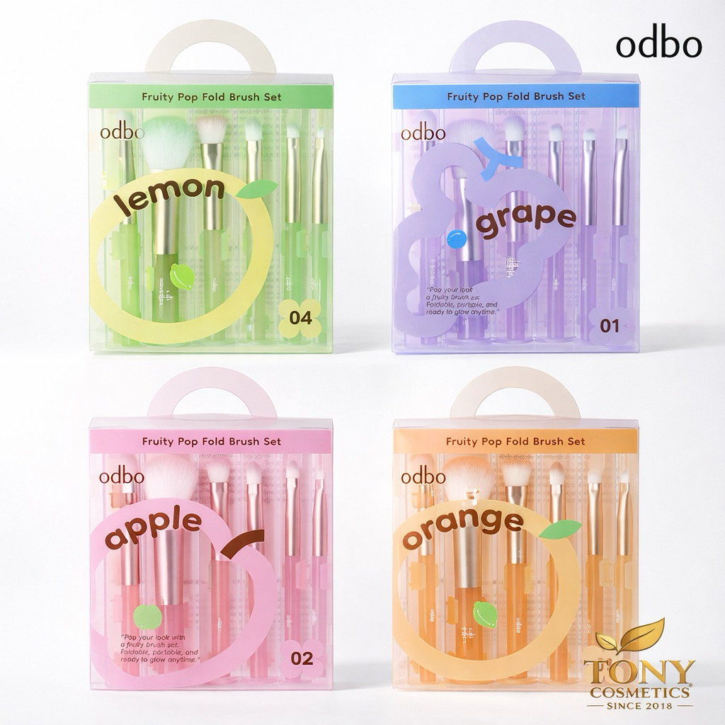 ส่งด่วน/ส่งทันที  Odbo Fruity Pop Fold Brush Set  โอดีบีโอ ฟรุตตี้ ป๊อป เซตแปรงแต่งหน้า 6 ชิ้น ขนาดพกพา OD8080
