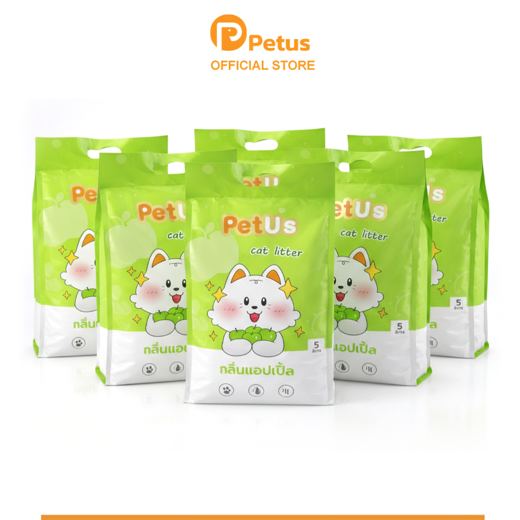 Petus ทรายแมว ทรายแมวเบนโทไนต์ Cat litter ขนาด 5ลิตร ดูดซับเร็ว ใช้งานได้นาน ควบคลุมกลิ่นได้ดี 6ถุง