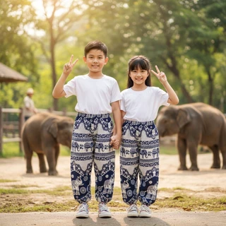 กางเกงช้างเด็ก เอวเชือกขาจั้ม ผ้าสปันอย่างดี นุ่มลื่นตัดเย็บอย่างละเอียด