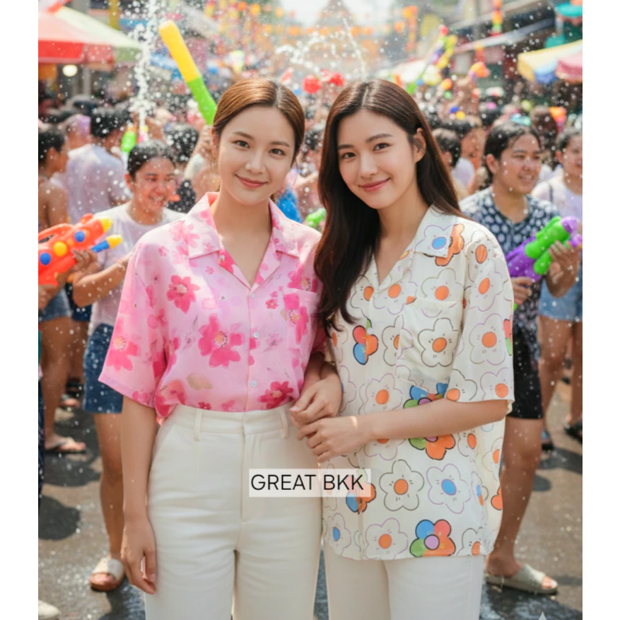 เสื้อฮาวาย เสื้อเชิ้ต ลายดอก แขนสั้น ชาย-หญิง สไตล์เกาหลี thumbnail 3