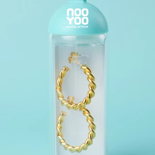 NooYoo ต่างหูสำหรับผิวแพ้ง่าย Twisties Hoops Surgical Steel (สีขาว/สีทอง)
