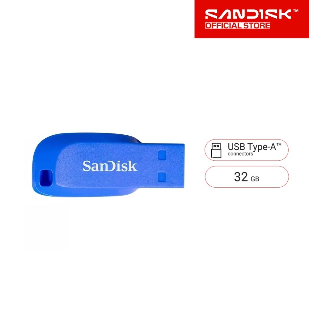 SanDisk CRUZER BLADE USB แฟลชไดร์ฟ 32GB Blue, USB2.0 (SDCZ50-032G-B35BE สีน้ำเงิน)