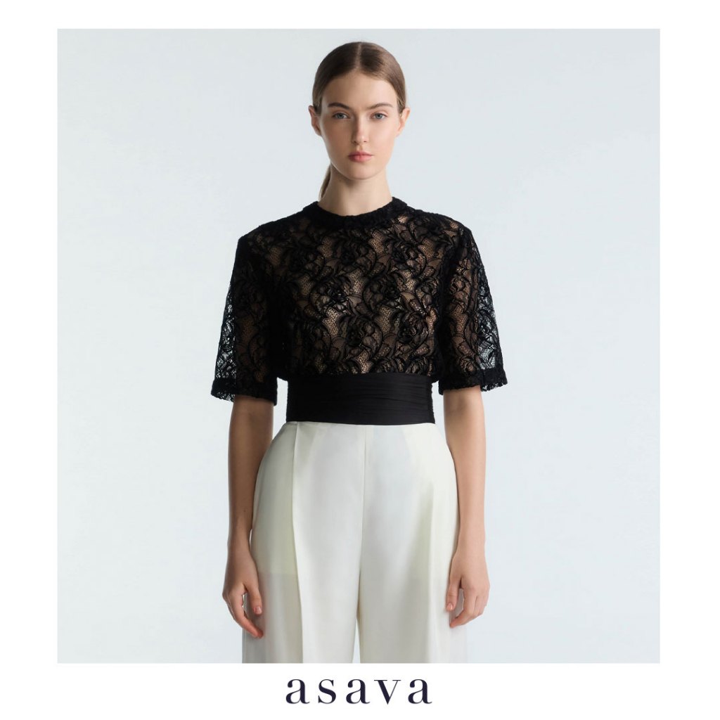 [asava aw25] Asava Lace Short Sleeve Blouse เสื้อผู้หญิง แขนสั้น คอกลม ชายเสื้อตรง ซิปและตะขอหลัง ผ้าลูกไม้