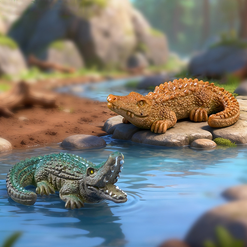 จระเข้จิ๋ว 4 cm 🐊 โมเดลน้องเข้เฝ้าสวน พร็อพแต่งสวนถาดสุดคิ้วท์  1 ชุดมี 2 ตัว (พร้อมส่งจากไทย#G)