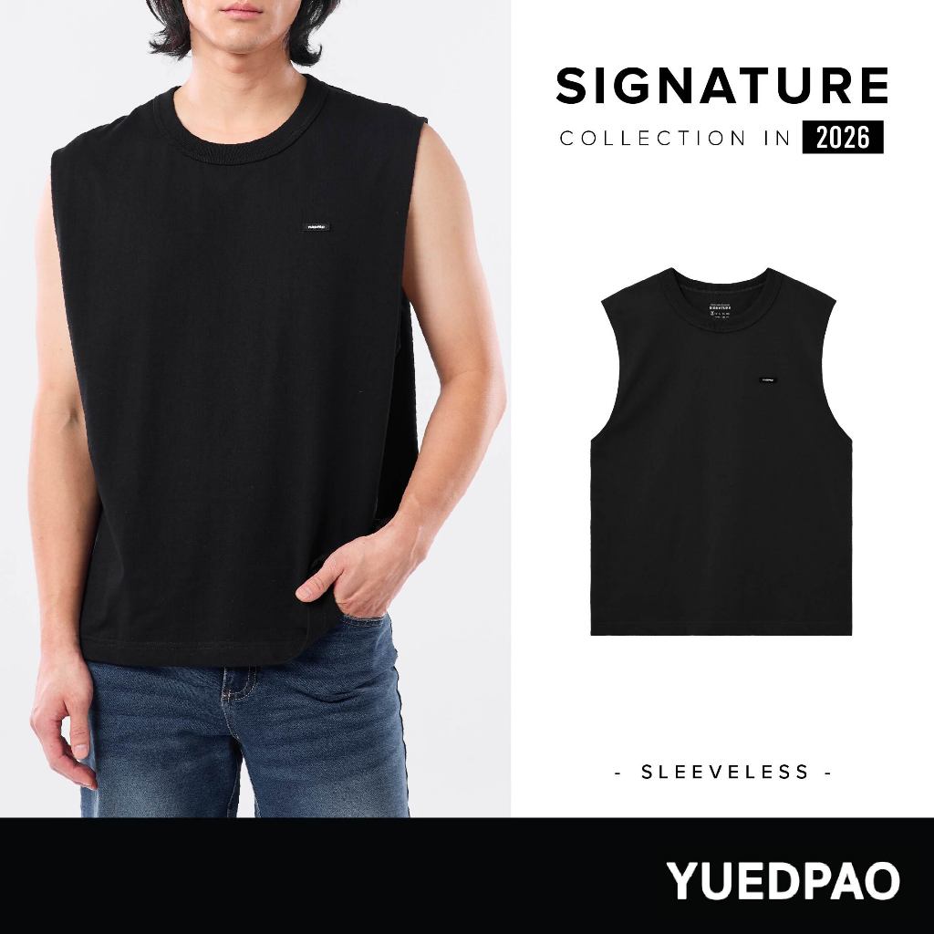 Yuedpao Signature Sleeveless 2026 เสื้อแขนกุด ยืดเปล่า ผ้าหนายับยากไม่ต้องรีด เสื้อกล้าม สี Black