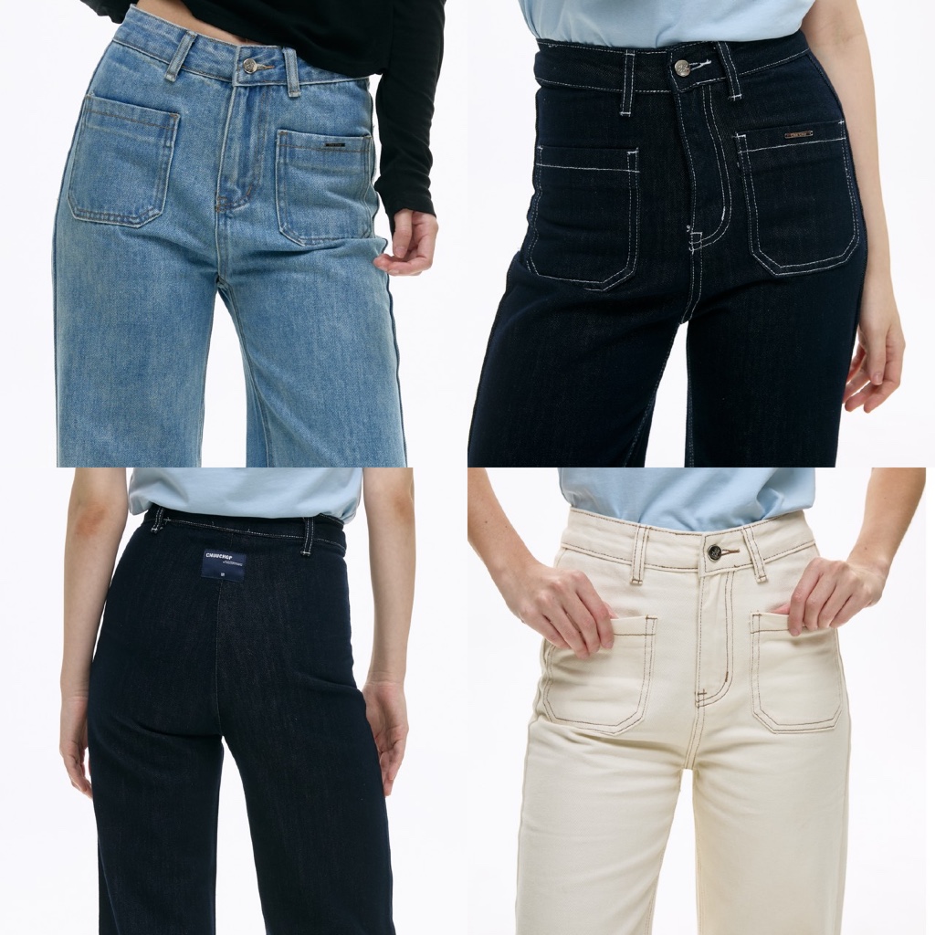 CHUUCHOP - (XS-4XL) Andy Pocket Jeans กางเกงยีนส์ขายาวมีกระเป๋าหน้า (C8468)