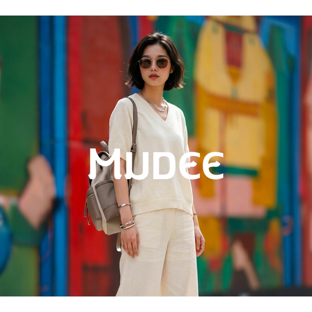 MUDEE เสื้อคอวีลินิน แต่งยางยืดเอวหน้า