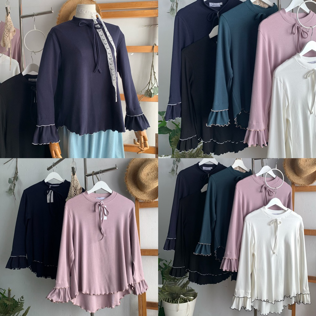 Cute top v.2  (แขนระบาย2ชั้น)💕☁️ ผ้าร่องยืดเนื้อออนุ่ม