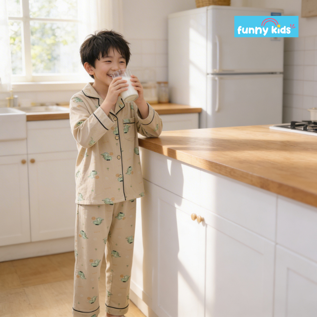 ชุดนอนเด็กผ้านุ่ม Funnykids อายุ4-12ปี นุ่มนอนสบาย ลายการ์ตูนสดใสสมวัย ไดโน1(CF251143)