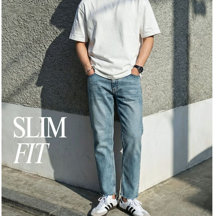 HIMSELF Slim Fit Cropped Jeans ยีนส์ทรงกระบอกเล็ก กึ่งเดฟ รุ่นปลายขาเต่อ