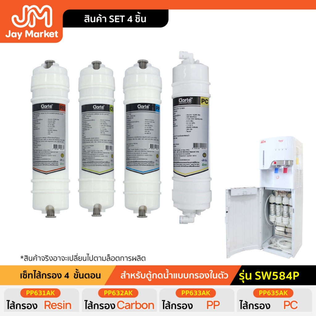 Jaymarket เซตไส้กรอง 4ไส้รุ่น.PP631AK /PP632AK/PP633AK/PP635AKใช้กับตู้กดน้ำรุ่นSW584P