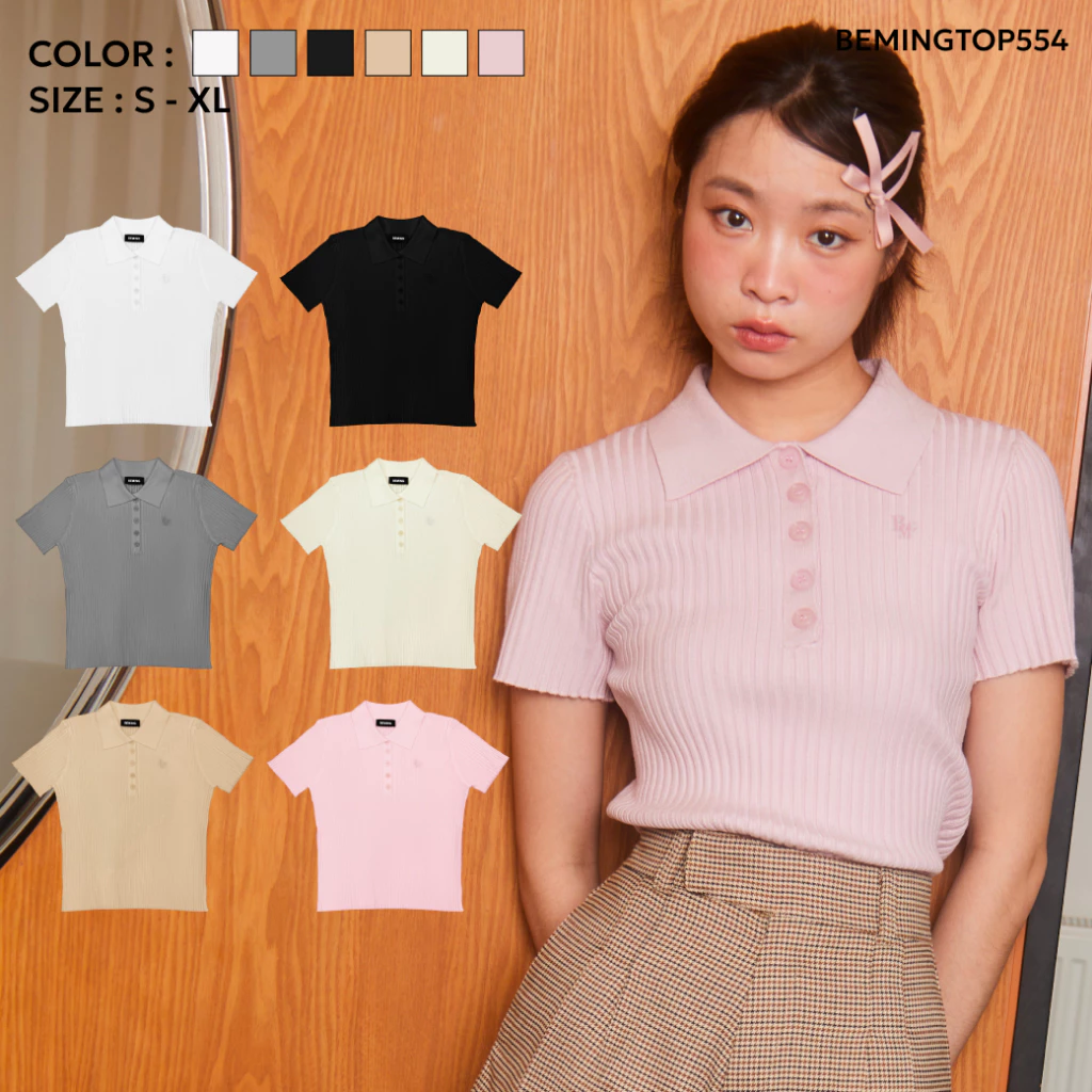 Bemingtop554(S-XL) - Daisy Polo& Long Sleeves Knit เสื้อไหมพรม คอปก ผ้านิ่ม
