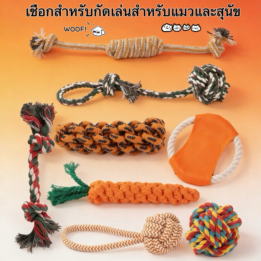 🐱🐶เชือกสำหรับกัดเล่นสำหรับแมวและสุนัข เชือกสำหรับกัดเล่นของสัตว์เลี้ยง ของเล่นเคี้ยวสำหรับสัตว์เลี้ยง ทนต่อการกัด ⚡️📦
