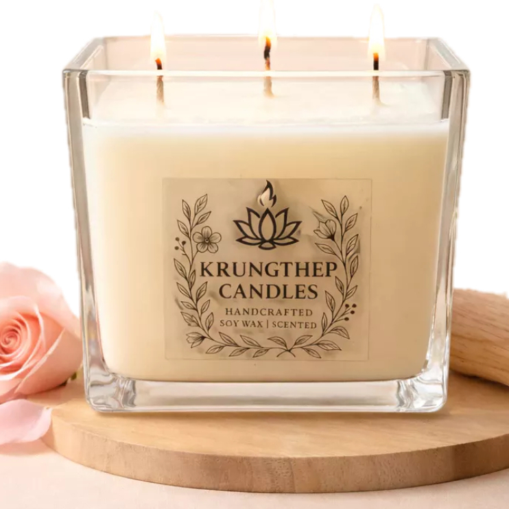 [หรูหรา 3 ไส้] เทียนไขถั่วเหลืองหอม Various Scents: Woody, Sweet, Floral 500 มล ภาชนะที่ดูหรูหรา KC