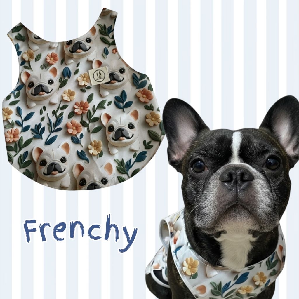 เสื้อกล้ามมียางยืดข้างลำตัวน้องหมาลาย3DมีสองลายลายFrenchและdalmatian