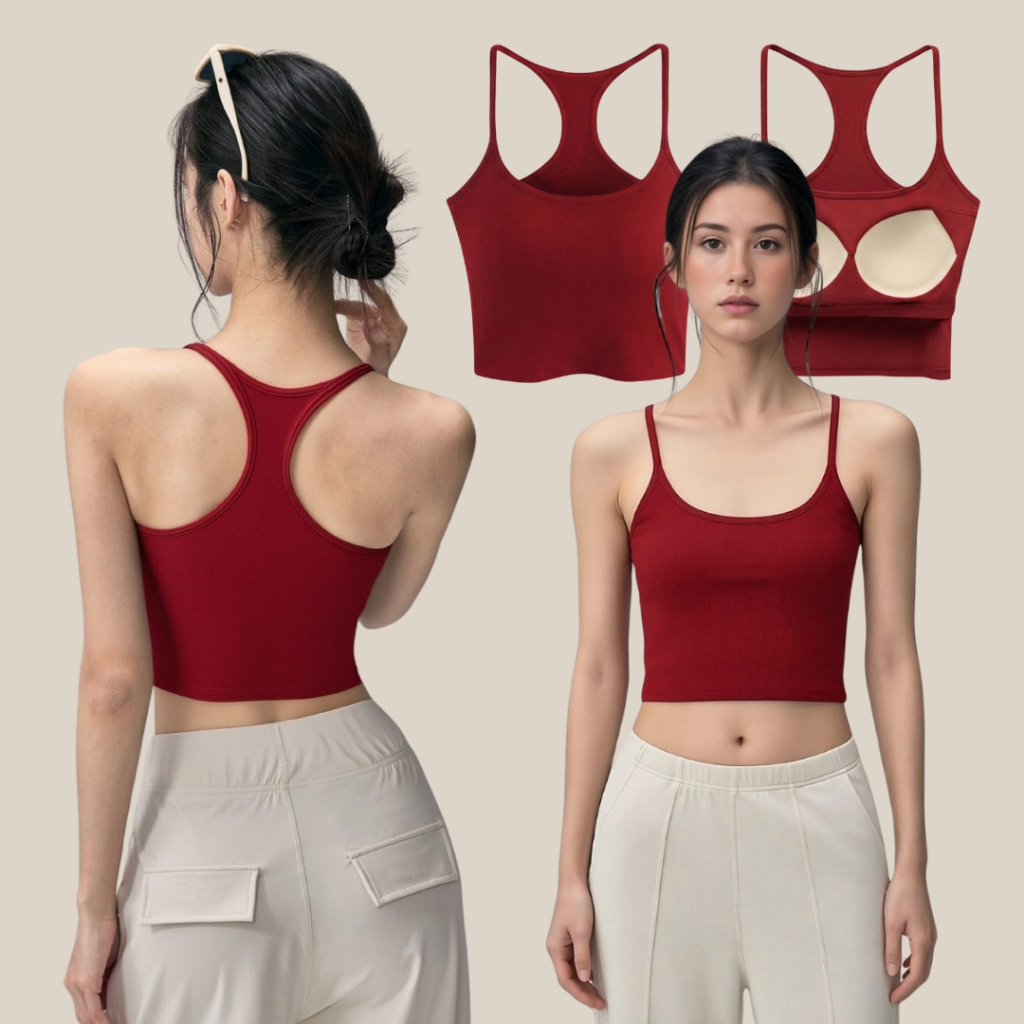 WsimpleBra | Yoko Crop Top เสื้อกล้าม ทรงครอป เว้าหลัง มีบราในตัว เลิกใส่ชุดชั้นในและซิลิโคลปิดจุก