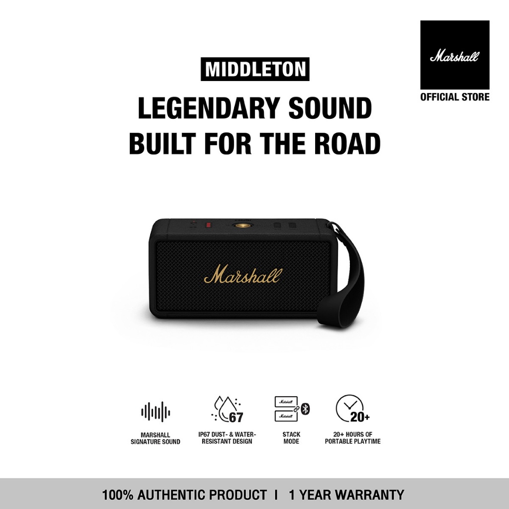 MARSHALL Middleton Black And Brass - รับประกัน 1 ปี + ส่งฟรี - ลำโพง ลำโพงบลูทูธ ลำโพงพกพา