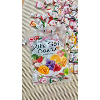Milk Soft candy ลูกอมเคี๊ยวหนึบกลิ่นผลไม้มายชูวี่ รสรวมรส น้ำหนักสุทธิ 380 กรัมราคาส่งยกลัง/ครึ่งลัง