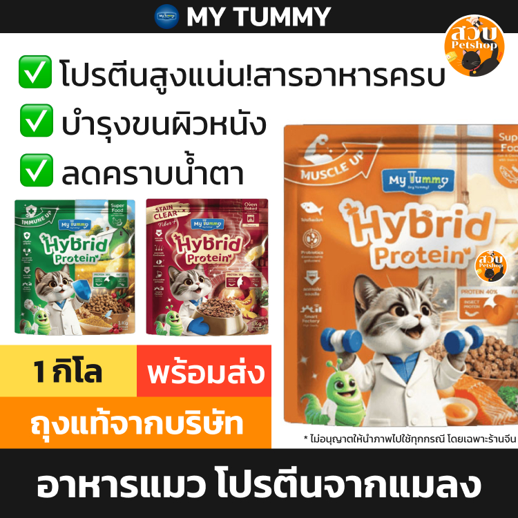 [ใหม่] My Tummy อาหารแมว ทำจาก หนอนแมลง มาย ทัมมี่ แมวโต โปรตีนสูง ตัวแน่น ย่อยง่าย ลดคราบน้ำตา เสริมภูมิ บำรุงขน 1 กิโล
