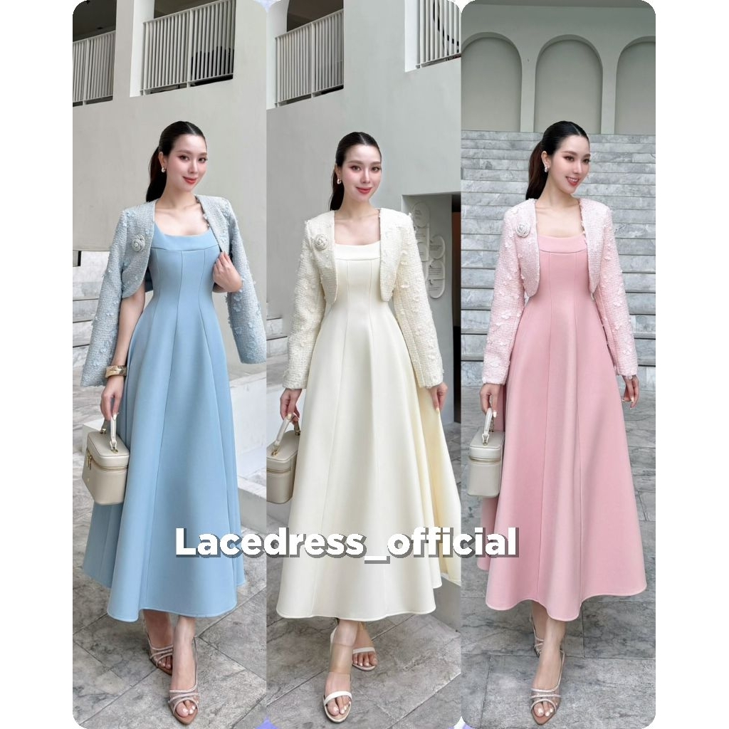 Lalabell● ชุดเซ็ตเดรสยาว+เสื้อคลุมแขนยาวผ้าทวิต