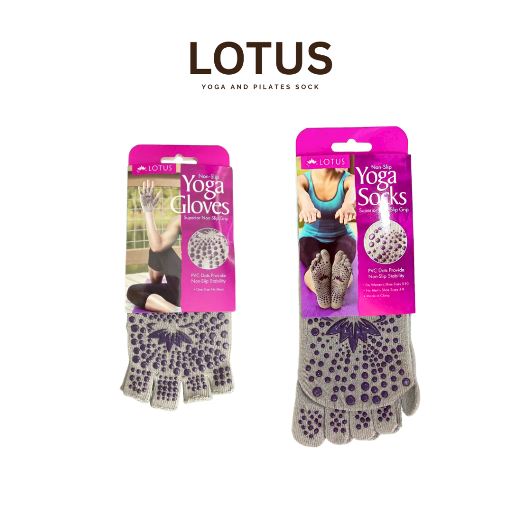 LOTUS Non-Slip Yoga Socks Yoga Gloves set เซตถุงเท้าโยคะและถุงมือโยคะ พิลาทิส มีแถบซิลิโคน 36-42