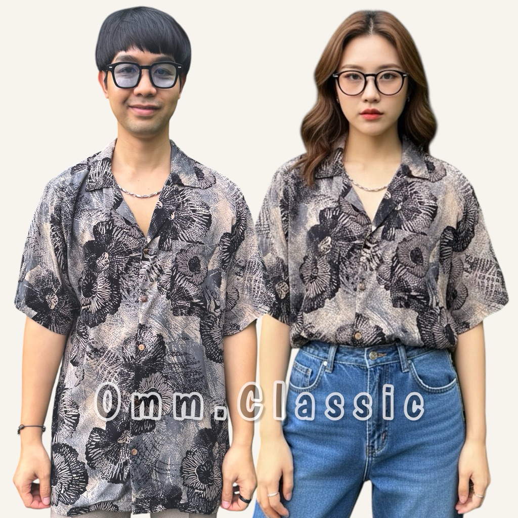 เสื้อฮาวายวินเทจ(พรีเมี่ยมเรยอน)ลายปะการังดำ