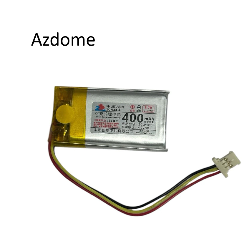แบตเตอรี่ Azdome 602035 400mAh ปลั๊กเสียบแบบบางขนาด 1.25 มม. สำหรับกล้องติดรถยนต์