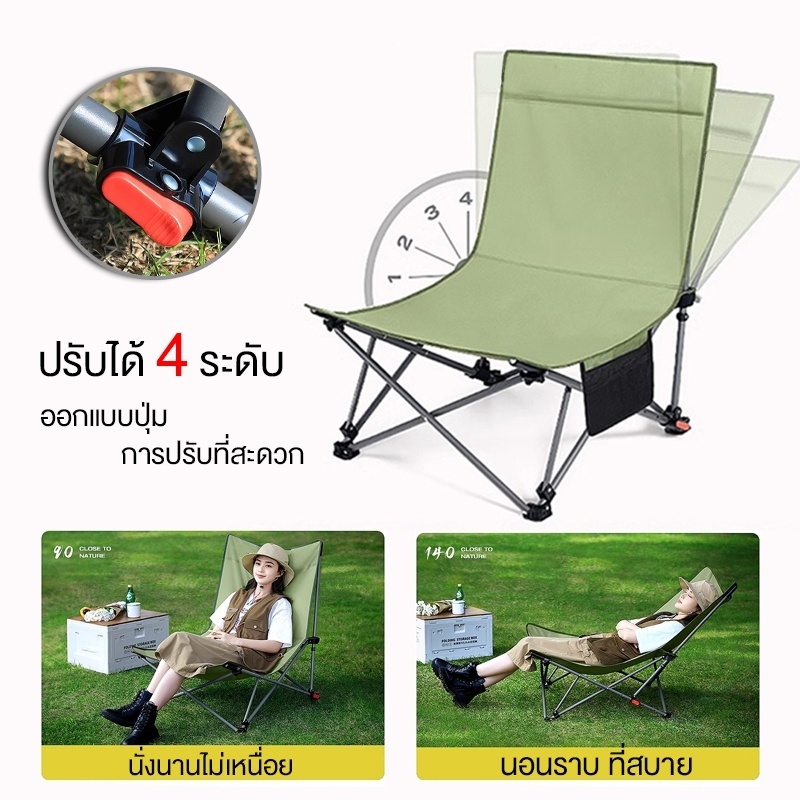 เก้าอี้แคมป์ปิ้ง เกียร์สามปรับได้ เก้าอี้สนาม พับได้ แบบพกพา ปิคนิค แถมถุงเก็บ รับน้ำหนัก 300KG รูปที่ 3