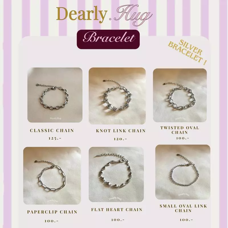 Dearly.Hug - Bracelet สร้อยข้อมือสแตนเลสสีเงิน สินค้าพร้อมส่ง