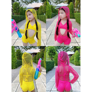 พร้อมส่งจากไทย🩷เซต3ชิ้น  จั๊มตาข่ายยืดมีฮู้ดแขนยาว+บรา+กางเก…