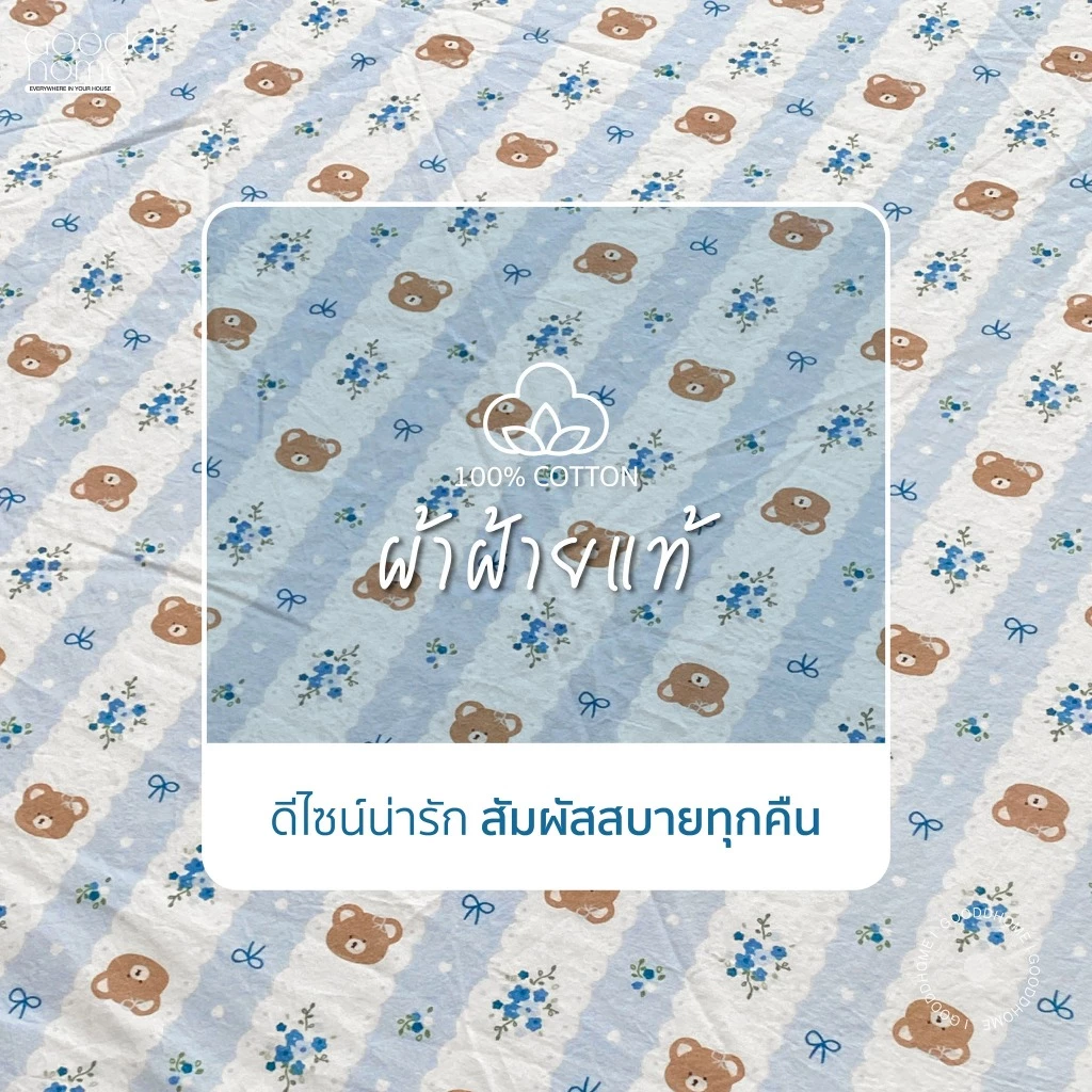 ผ้าปูที่นอนลายหมีแบร์ ผ้าฝ้ายแท้ ขนาด 3.5/5/6 ฟุต GOODDHOME thumbnail 5