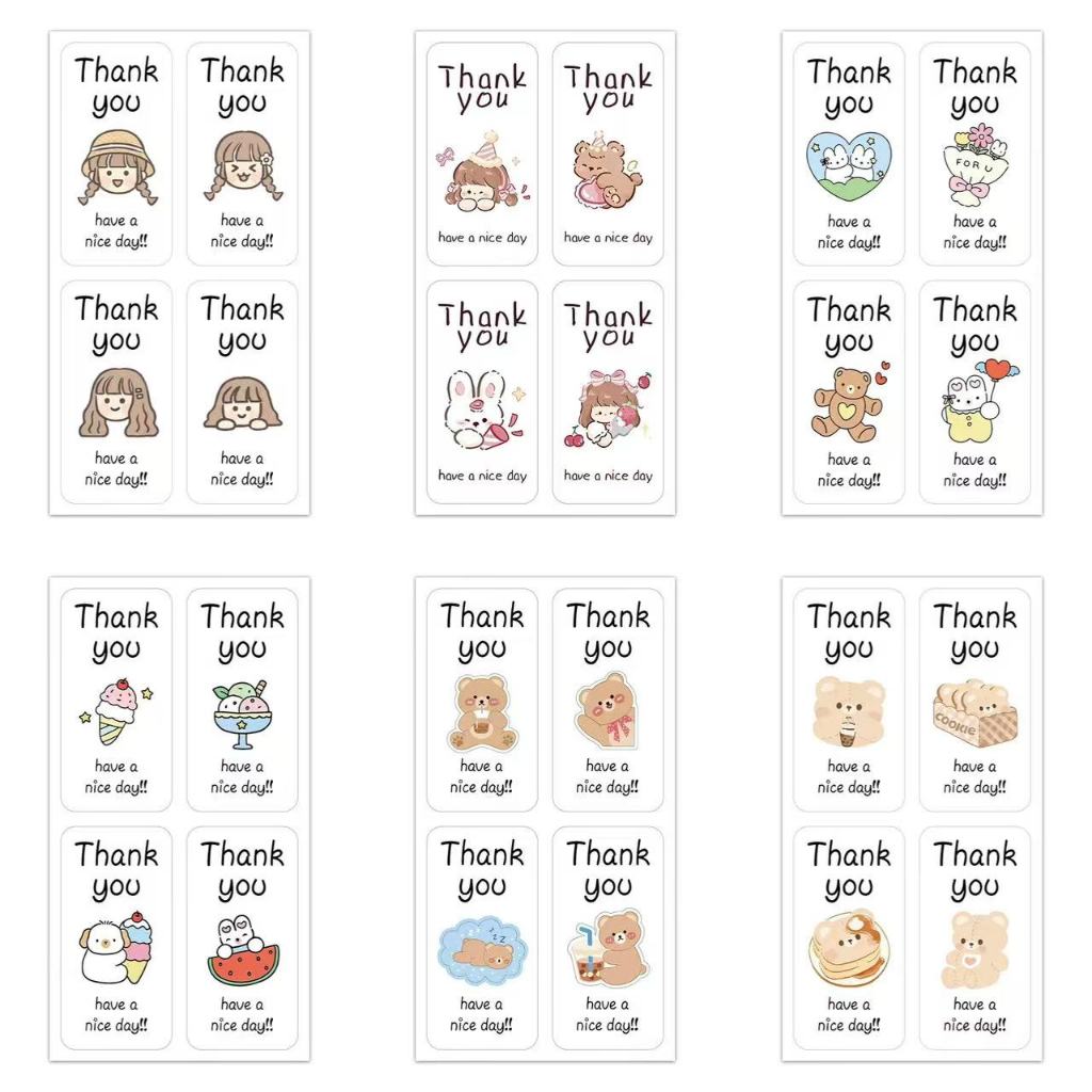 100ดวง สติ๊กเกอร์ขอบคุณ ติดแก้ว ถุง ติดกล่อง สี่เหลี่ยมผืนผ้า sticker thankyou 44