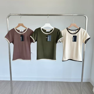 TRIMMY TOP เสื้อคอกลมทรงสลิม แต่งกุ๊นขอบ งานปัก มี 2 ไซส์