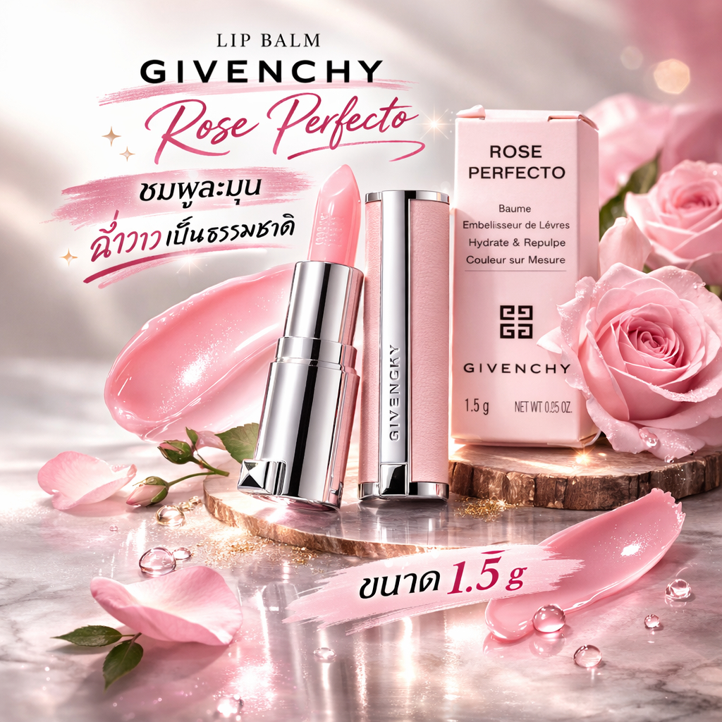 มินิลิปบาล์ม Givenchy ROSE PERFECTO Lip Balm  #001 ขนาด 1.5 g  ป้ายคิงพาวเวอร์