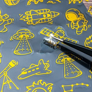 [พร้อมส่ง] สติกเกอร์ DIY สีทอง ลาย ดวงดาว ราศี อวกาศ หิมะ ตัวอักษร ใบไม้ PET Gold Sticker World Space Snowflake Letters