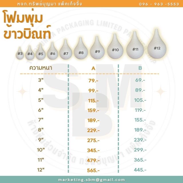 โฟมพุ่มข้าวบิณฑ์ เบอร์3-7นิ้ว
