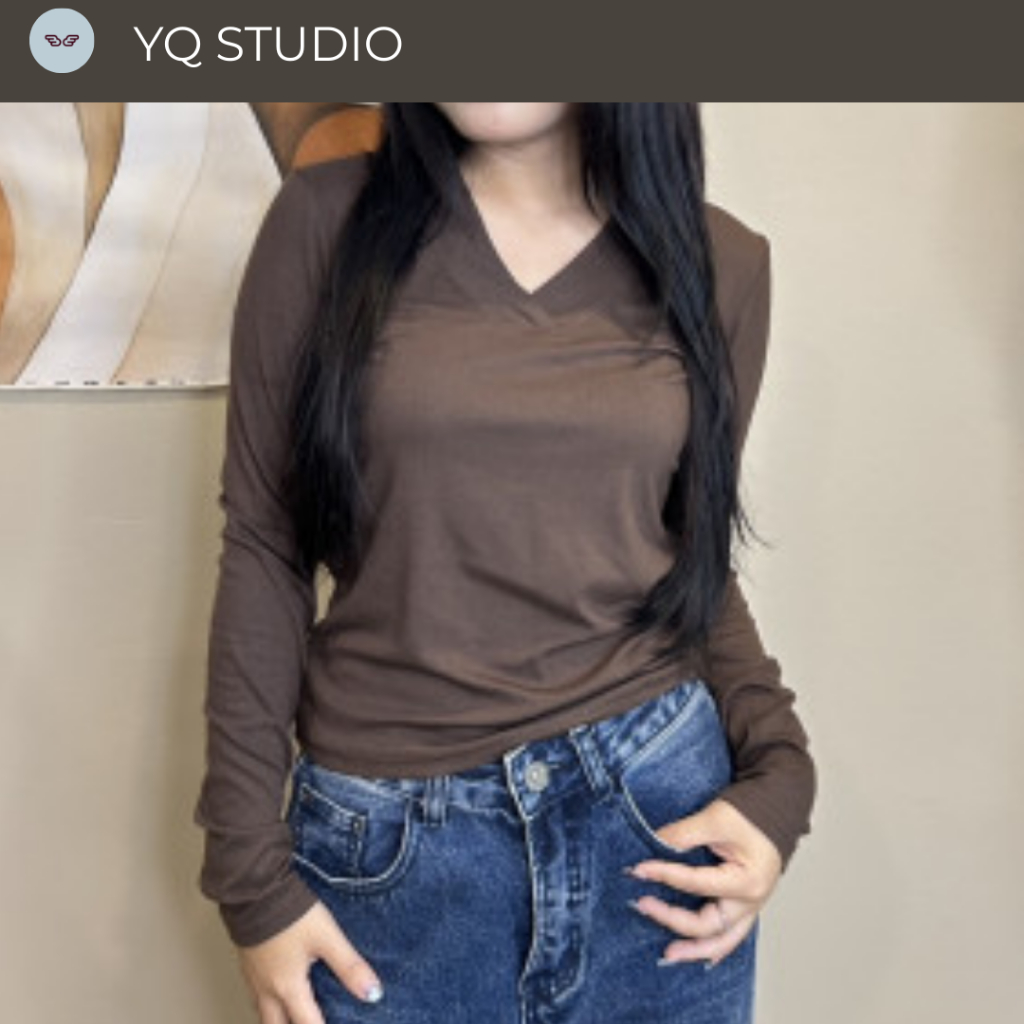 MG886 YQ KOREAN SHOP Maya Top เสื้อคอวีแขนยาว ป้ายYQ