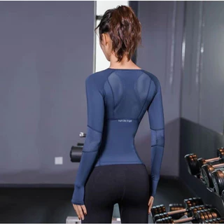 มาใหม่ เสื้อออกกำลังกายผู้หญิงแขนยาว ทรงเข้ารูป ซีทรูหลัง (พร้อมส่ง) รุ่น Mix205