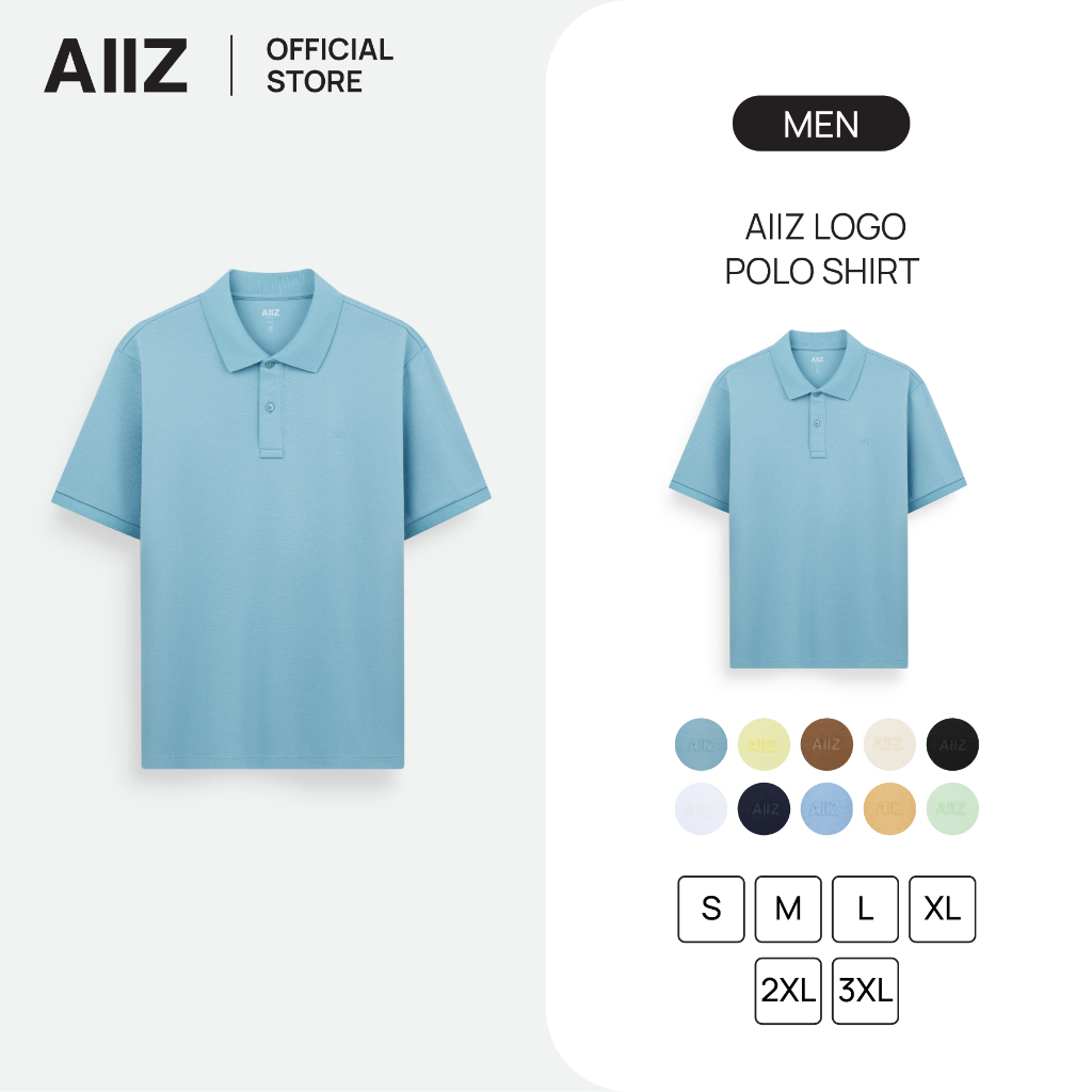 AIIZ เสื้อโปโลผู้ชายสีพื้นพิมพ์โลโก้ AIIZ Men’s AIIZ Logo Polo Shirt