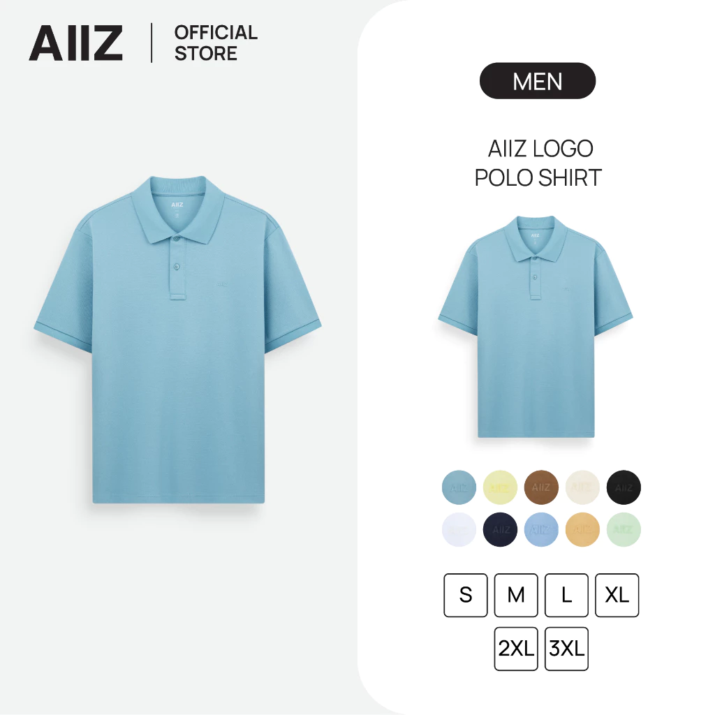 AIIZ เสื้อโปโลผู้ชายสีพื้นพิมพ์โลโก้ AIIZ Men’s AIIZ Logo Polo Shirt