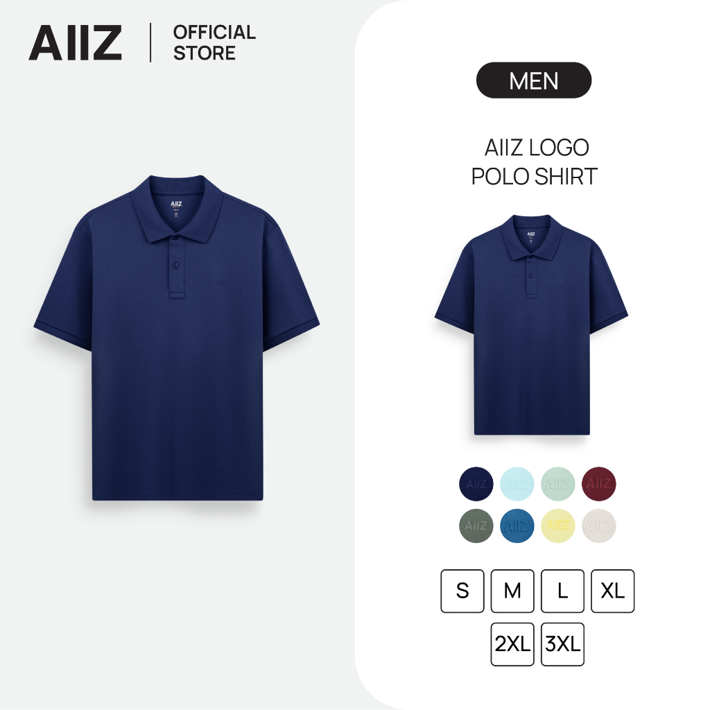 AIIZ เสื้อโปโลผู้ชายสีพื้นพิมพ์โลโก้