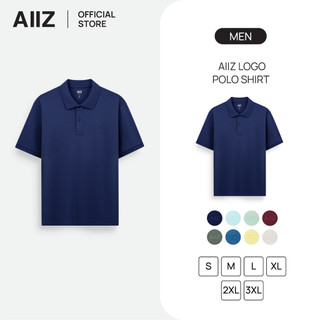 AIIZ เสื้อโปโลผู้ชายสีพื้นพิมพ์โลโก้