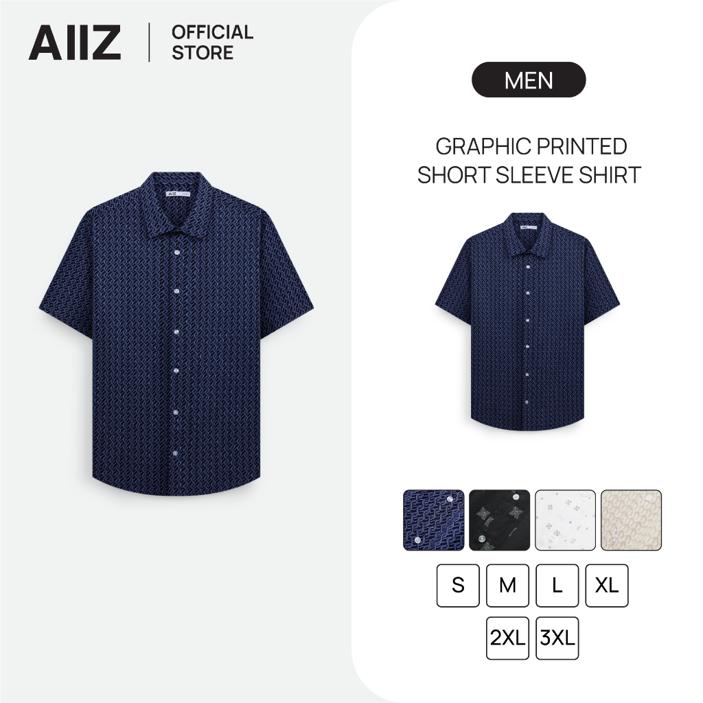 AIIZ เสื้อเชิ้ตแขนสั้นลายพิมพ์กราฟิก AIIZ Men's Graphic Printed Short Sleeve Shirt