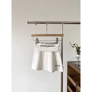 [A-line skirt with letter print, lined]เกาหลีรุ่นวินเทจผู้หญิงเทรนด์ตัวอักษรพิมพ์กระโปรงสั้นสบาย ๆ