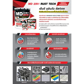 สีทาเหล็ก กันสนิม ไม่ต้องทารองพื้น TOA รัสท์เทค MD 2IN1 RUST TECH ราคาถูก ประหยัด สีรองพื้นบวกเคลือบทับหน้า ขนาด 1/4ลิตร